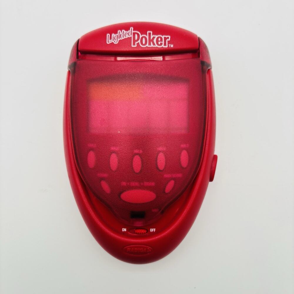 Red Lighted Electronic Poker Handheld Game - Radica 2003 - Tested Works.
